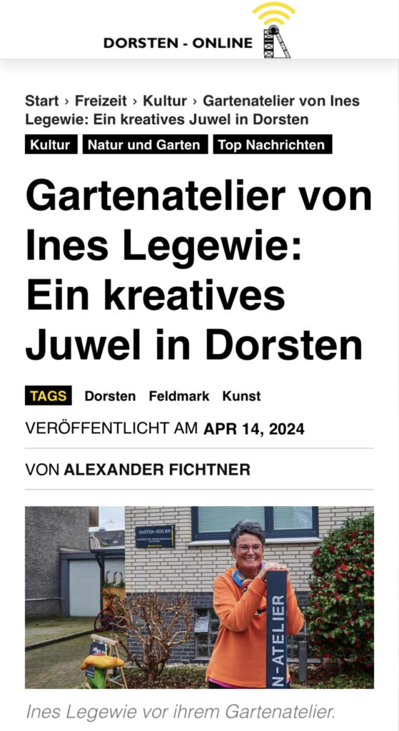 Zeitungsartikel: Gartenatelier von Ines Legewie